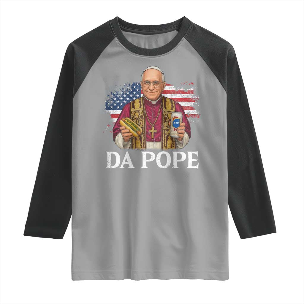 Funny Da Pope America Chicago Leo XIV Raglan Shirt Hotdog And Beer
