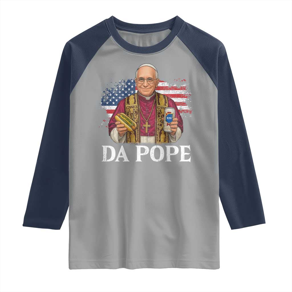 Funny Da Pope America Chicago Leo XIV Raglan Shirt Hotdog And Beer