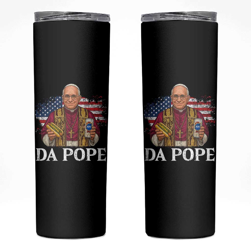 Funny Da Pope America Chicago Leo XIV Skinny Tumbler Hotdog And Beer