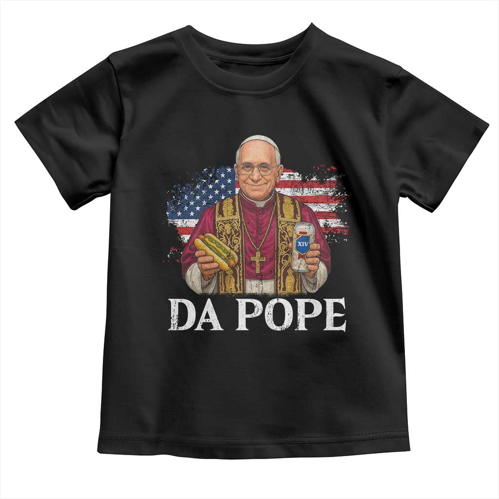 Funny Da Pope America Chicago Leo XIV Toddler T Shirt Hotdog And Beer