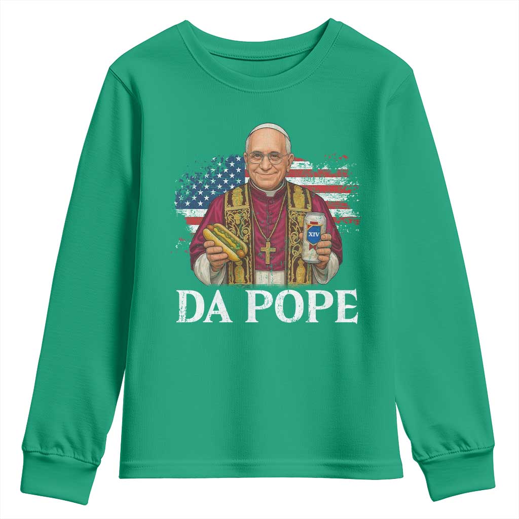 Funny Da Pope America Chicago Leo XIV Youth Sweatshirt Hotdog And Beer