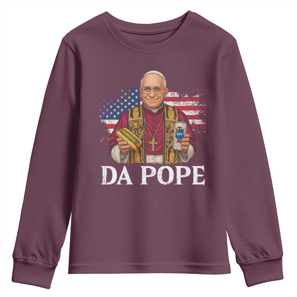 Funny Da Pope America Chicago Leo XIV Youth Sweatshirt Hotdog And Beer