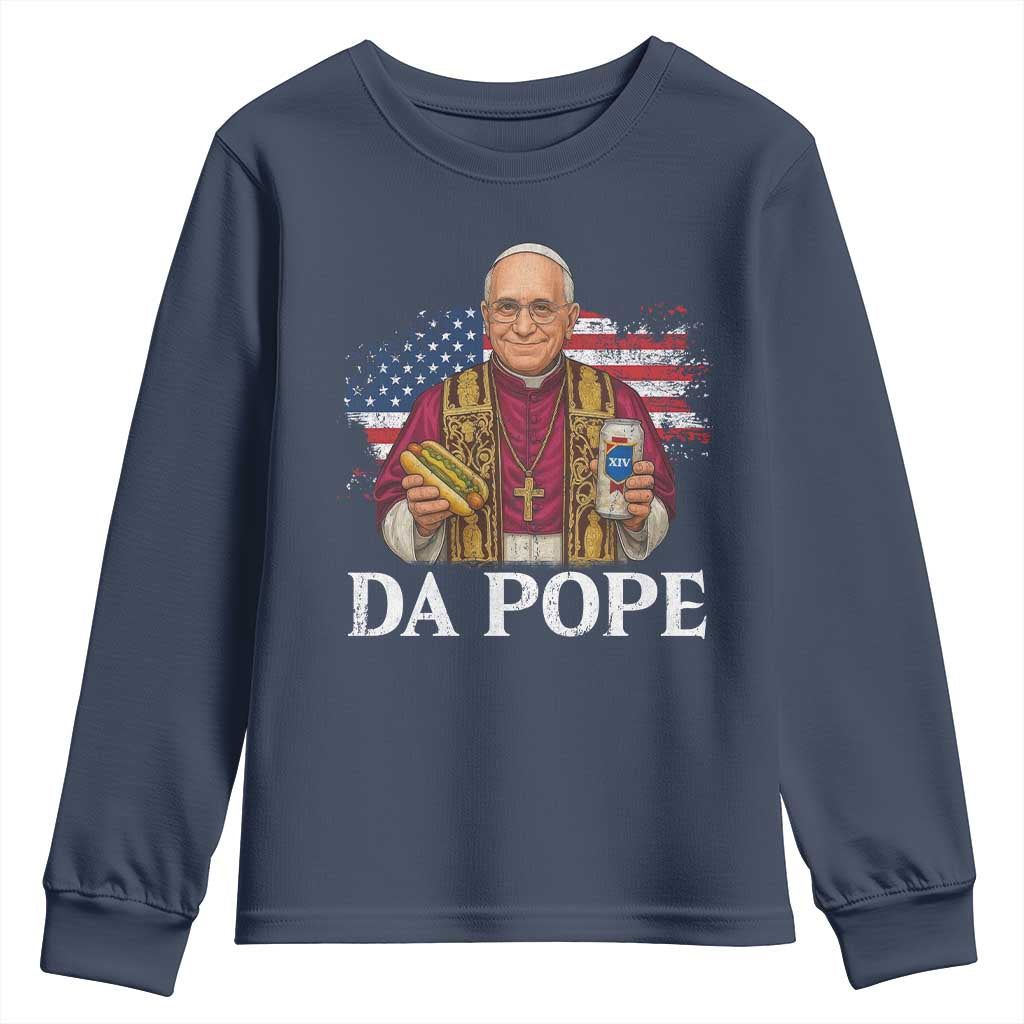 Funny Da Pope America Chicago Leo XIV Youth Sweatshirt Hotdog And Beer