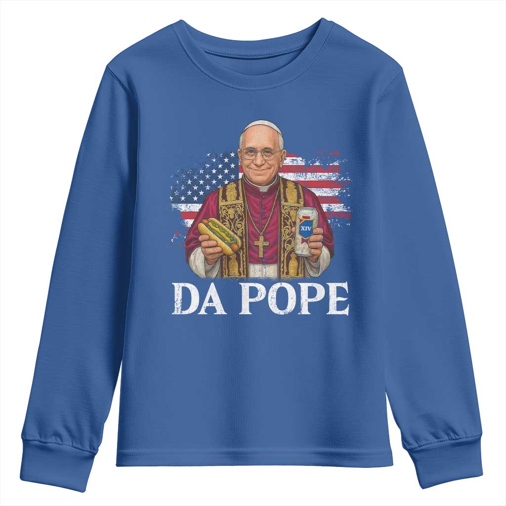 Funny Da Pope America Chicago Leo XIV Youth Sweatshirt Hotdog And Beer