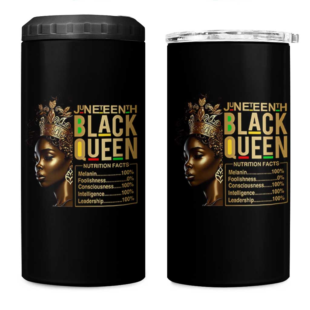 Juneteenth Black Queen Nutritional Facts 4 in 1 Can Cooler Tumbler Afro Melanin Queen