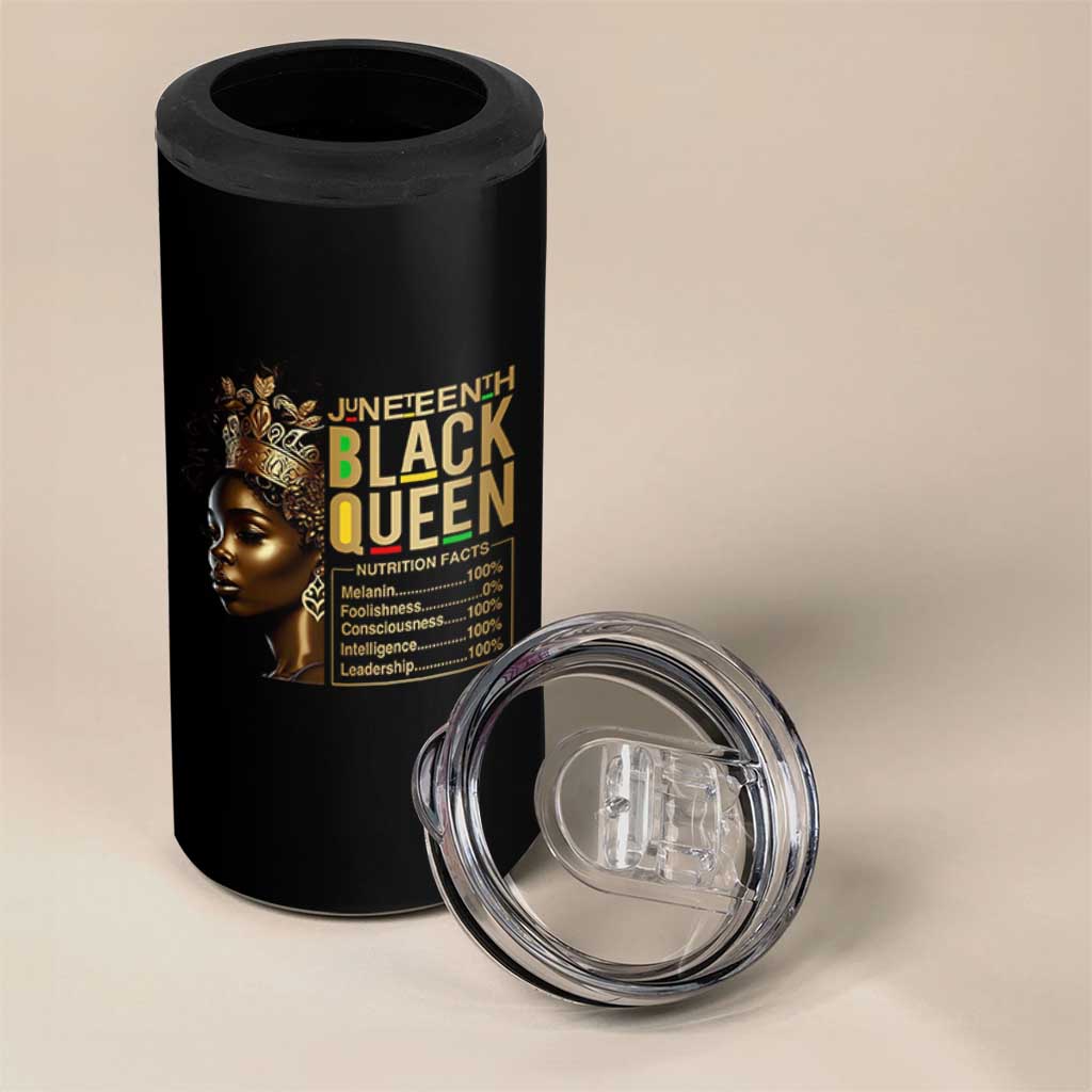 Juneteenth Black Queen Nutritional Facts 4 in 1 Can Cooler Tumbler Afro Melanin Queen
