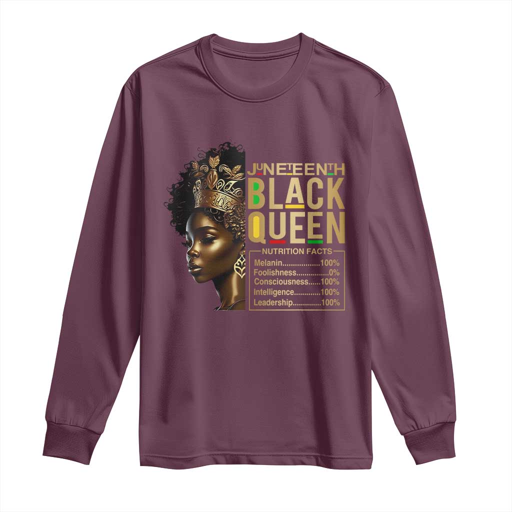 Juneteenth Black Queen Nutritional Facts Long Sleeve Shirt Afro Melanin Queen