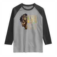 Juneteenth Black Queen Nutritional Facts Raglan Shirt Afro Melanin Queen