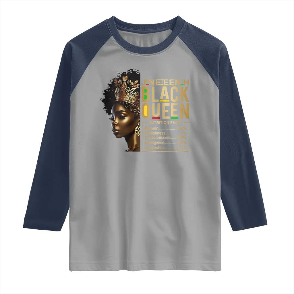 Juneteenth Black Queen Nutritional Facts Raglan Shirt Afro Melanin Queen