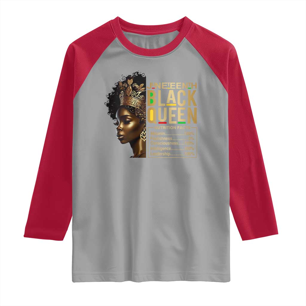 Juneteenth Black Queen Nutritional Facts Raglan Shirt Afro Melanin Queen