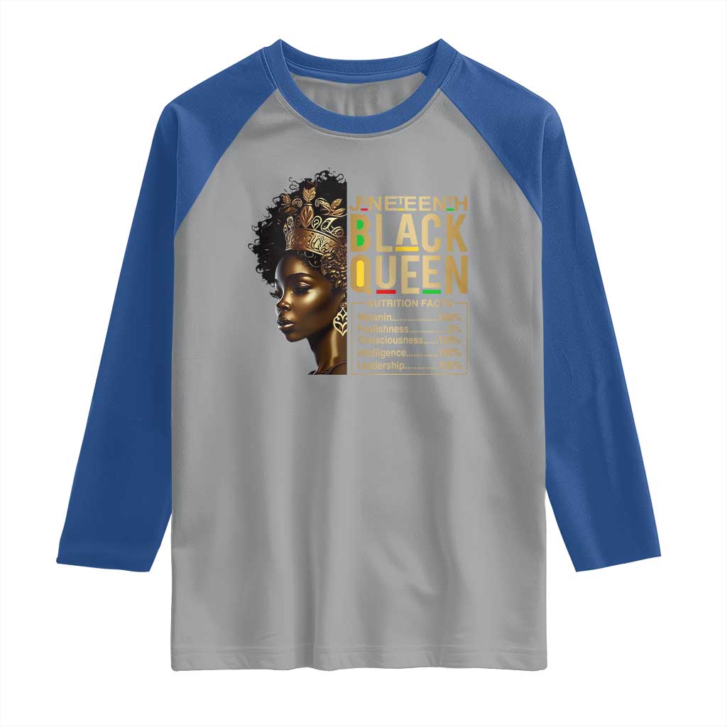 Juneteenth Black Queen Nutritional Facts Raglan Shirt Afro Melanin Queen