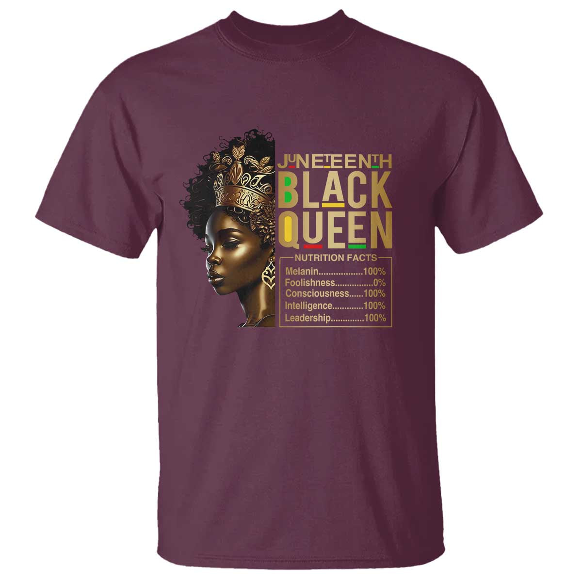 Juneteenth Black Queen Nutritional Facts T Shirt Afro Melanin Queen