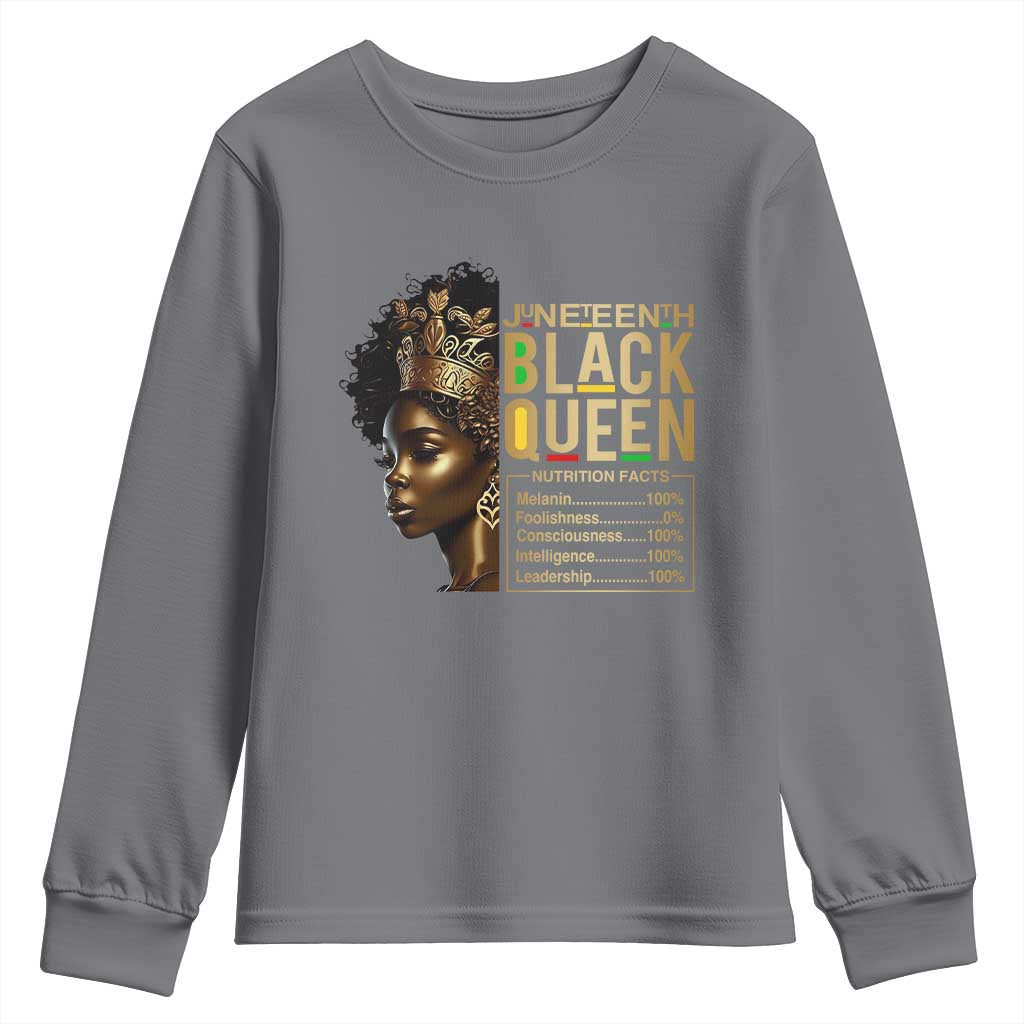 Juneteenth Black Queen Nutritional Facts Youth Sweatshirt Afro Melanin Queen
