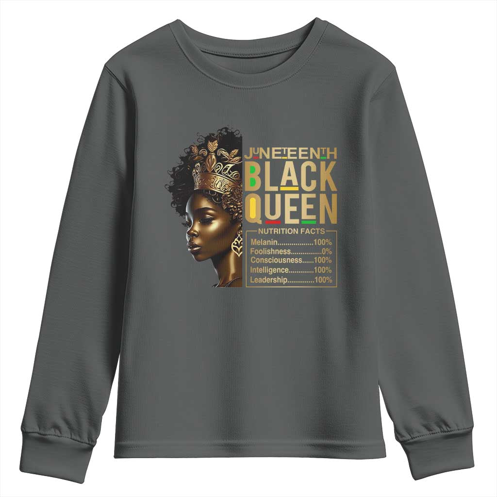 Juneteenth Black Queen Nutritional Facts Youth Sweatshirt Afro Melanin Queen