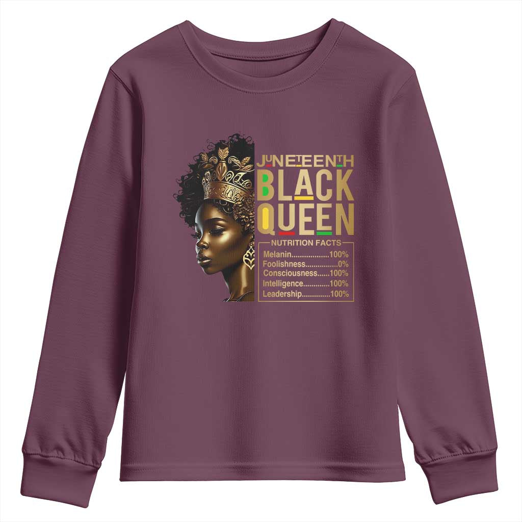Juneteenth Black Queen Nutritional Facts Youth Sweatshirt Afro Melanin Queen