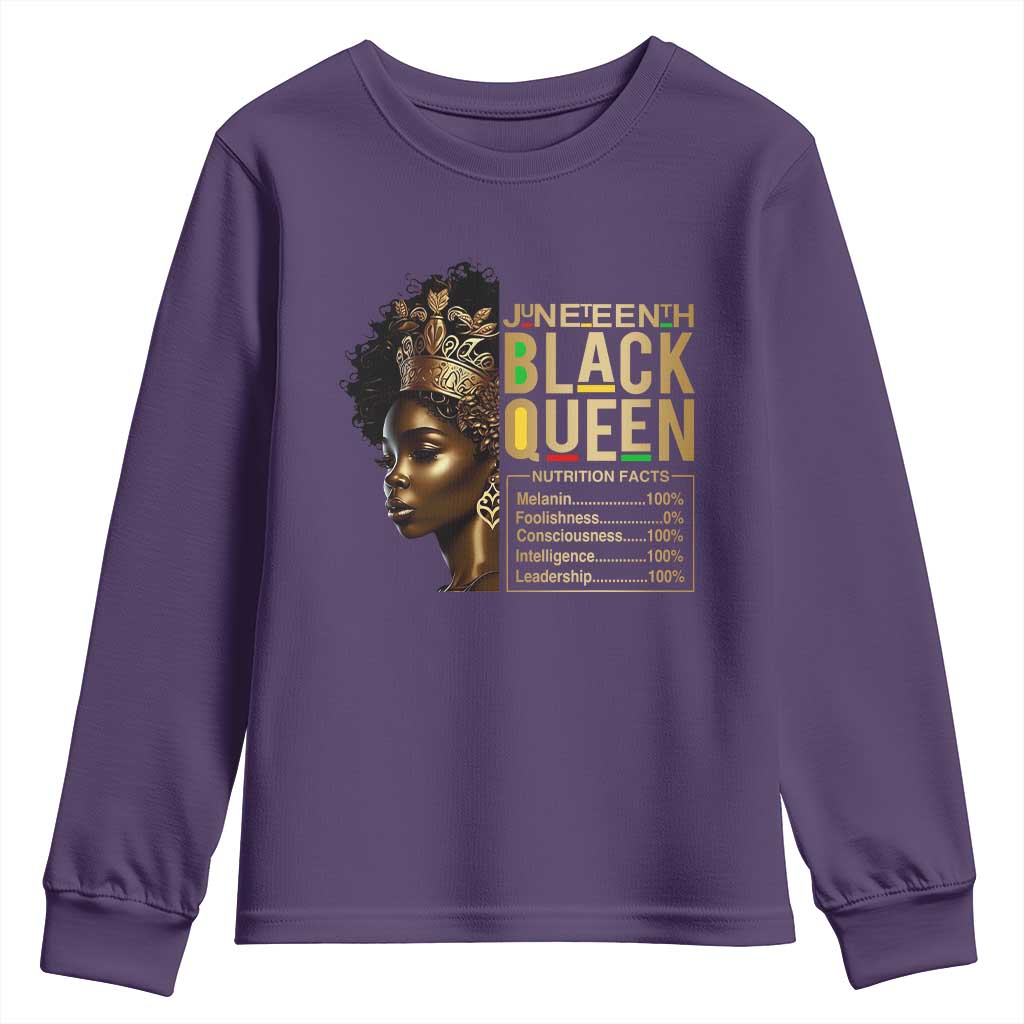 Juneteenth Black Queen Nutritional Facts Youth Sweatshirt Afro Melanin Queen