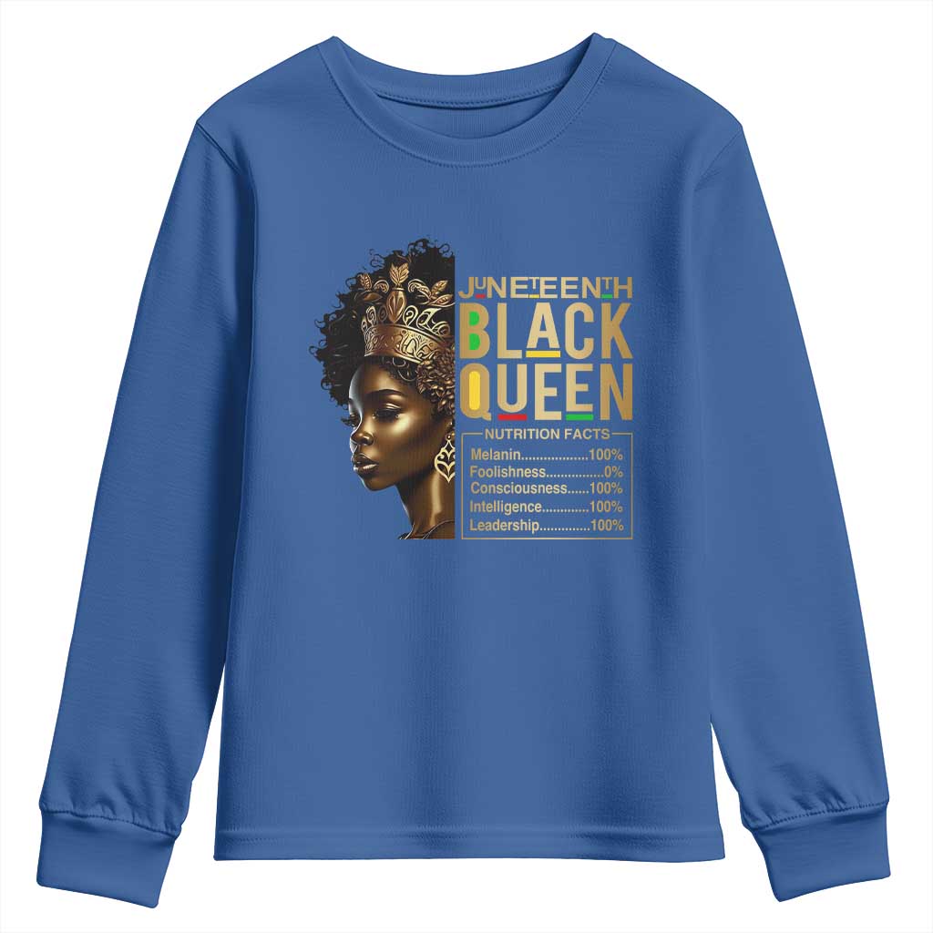 Juneteenth Black Queen Nutritional Facts Youth Sweatshirt Afro Melanin Queen