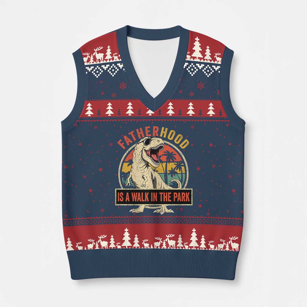 Fatherhood Is A Walk In The Park Dinosaur Dad V-Neck Knit Sweater Vest