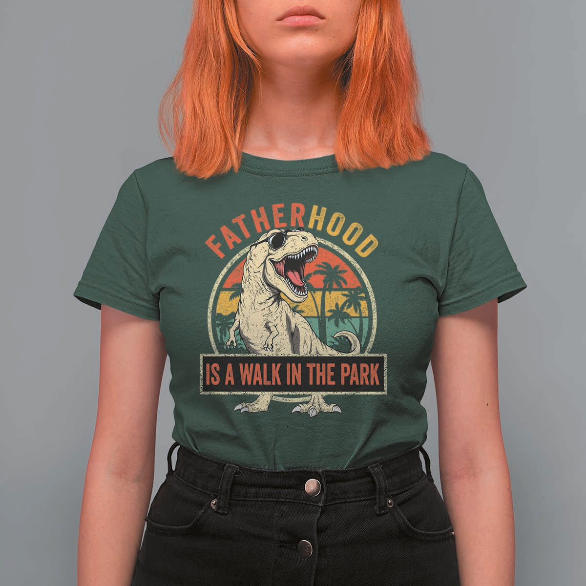 Fatherhood Is A Walk In The Park Dinosaur Dad T Shirt For Women