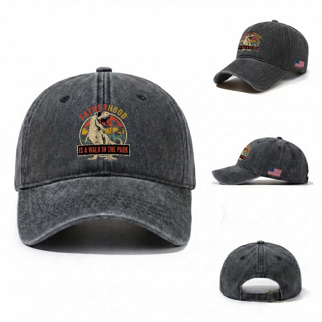 Fatherhood Is A Walk In The Park Dinosaur Dad Washed Cotton Baseball Cap
