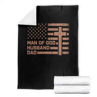 Man of God Husband Dad Christian Dad Father's Day Throw Blanket Vintage American Flag