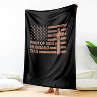 Man of God Husband Dad Christian Dad Father's Day Throw Blanket Vintage American Flag