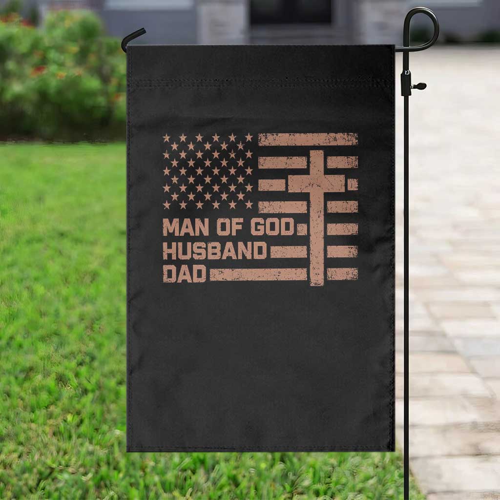 Man of God Husband Dad Christian Dad Father's Day Garden Flag Vintage American Flag