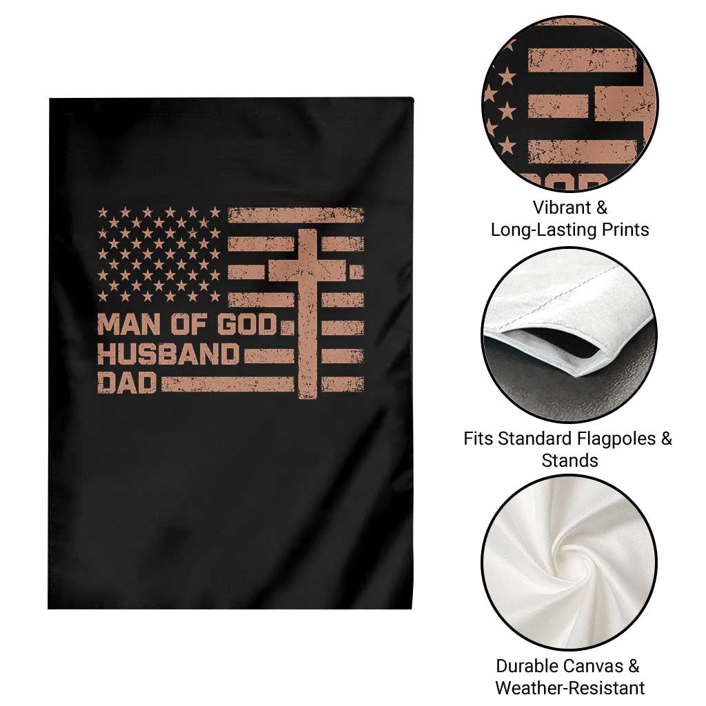 Man of God Husband Dad Christian Dad Father's Day Garden Flag Vintage American Flag