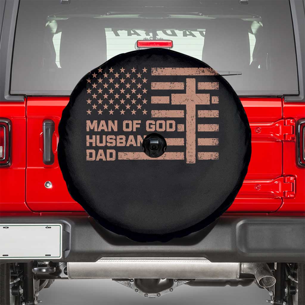 Man of God Husband Dad Christian Dad Father's Day Spare Tire Cover Vintage American Flag