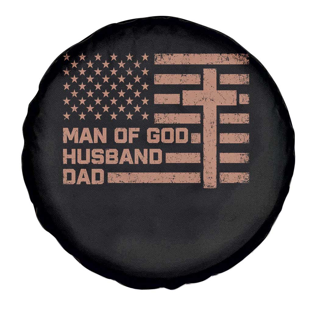 Man of God Husband Dad Christian Dad Father's Day Spare Tire Cover Vintage American Flag