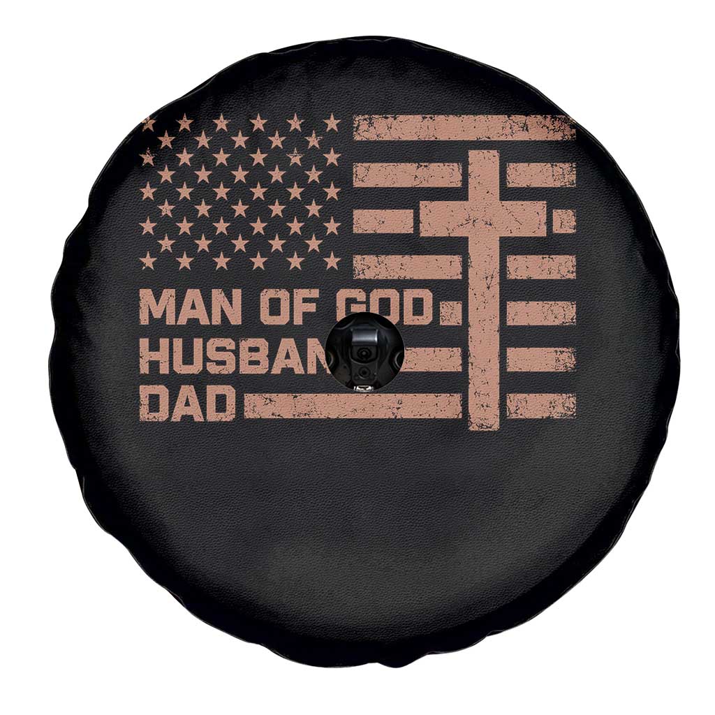Man of God Husband Dad Christian Dad Father's Day Spare Tire Cover Vintage American Flag