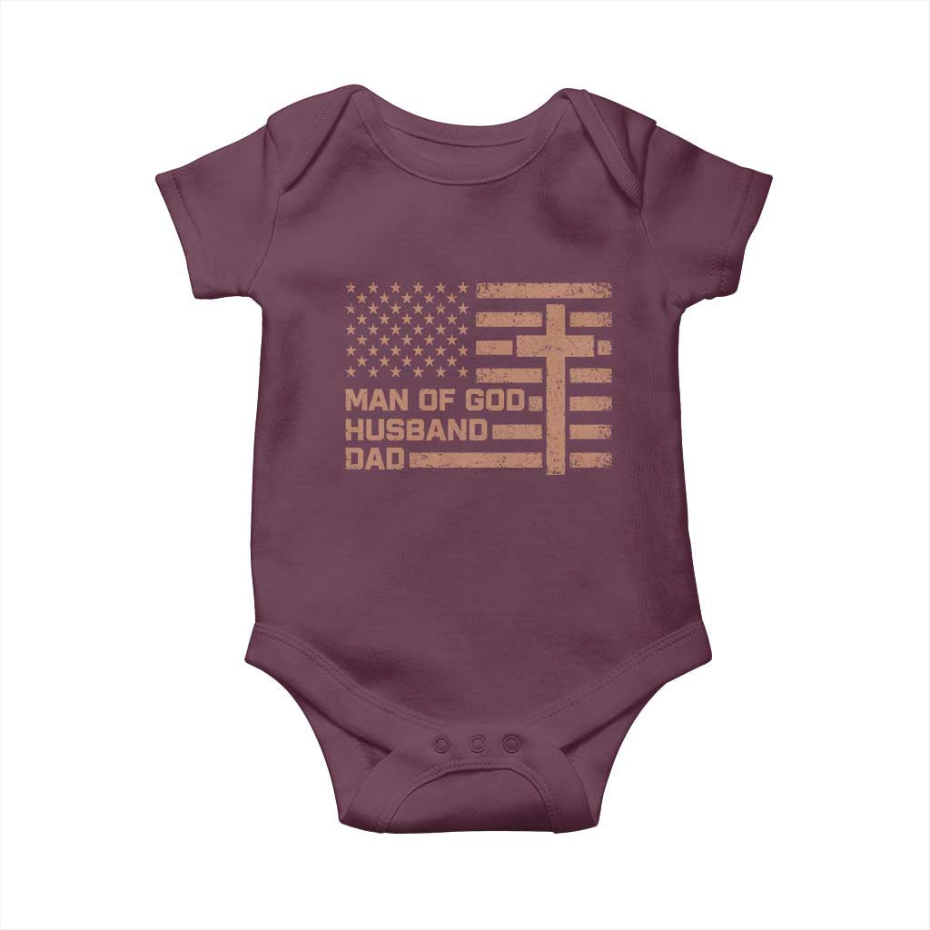 Man of God Husband Dad Christian Dad Father's Day Baby Onesie Vintage American Flag