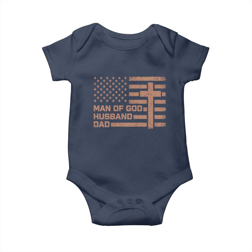 Man of God Husband Dad Christian Dad Father's Day Baby Onesie Vintage American Flag