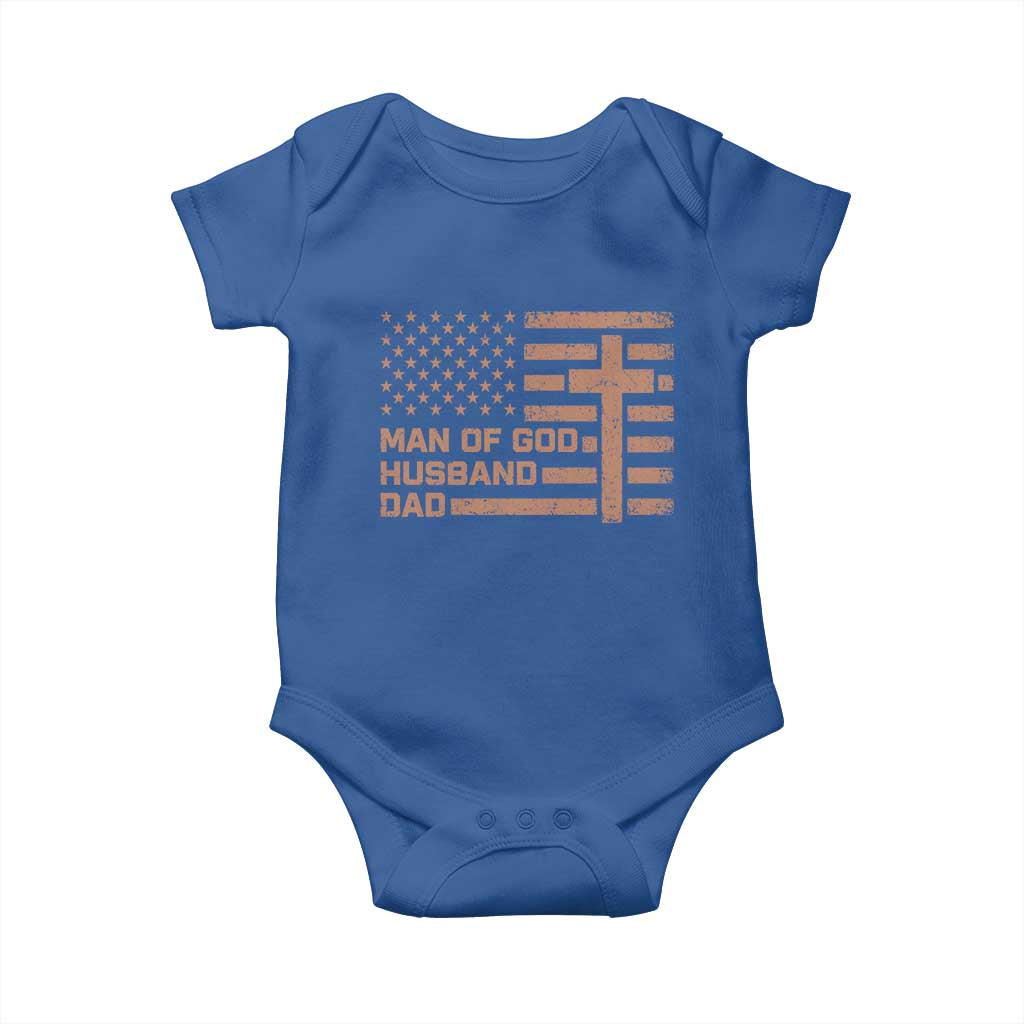 Man of God Husband Dad Christian Dad Father's Day Baby Onesie Vintage American Flag