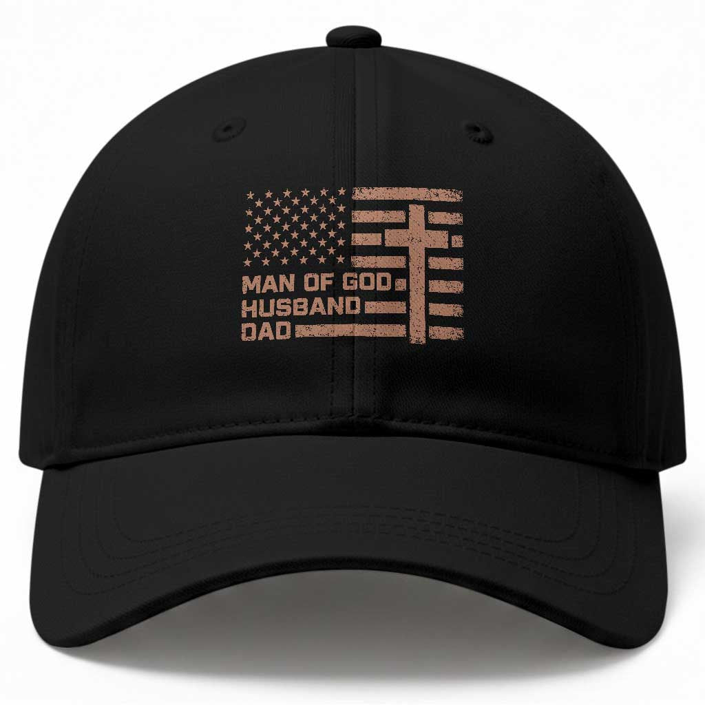 Man of God Husband Dad Christian Dad Father's Day Baseball Cap Vintage American Flag