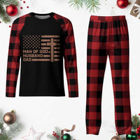 Man of God Husband Dad Christian Dad Father's Day Plaid Pajama Set Vintage American Flag