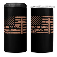Man of God Husband Dad Christian Dad Father's Day 4 in 1 Can Cooler Tumbler Vintage American Flag