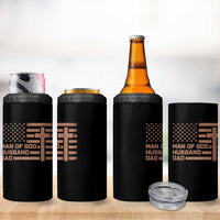 Man of God Husband Dad Christian Dad Father's Day 4 in 1 Can Cooler Tumbler Vintage American Flag