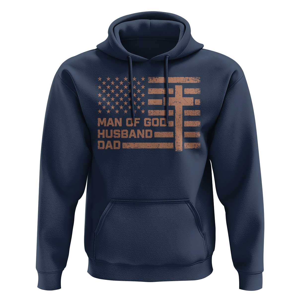 Man of God Husband Dad Christian Dad Father's Day Hoodie Vintage American Flag