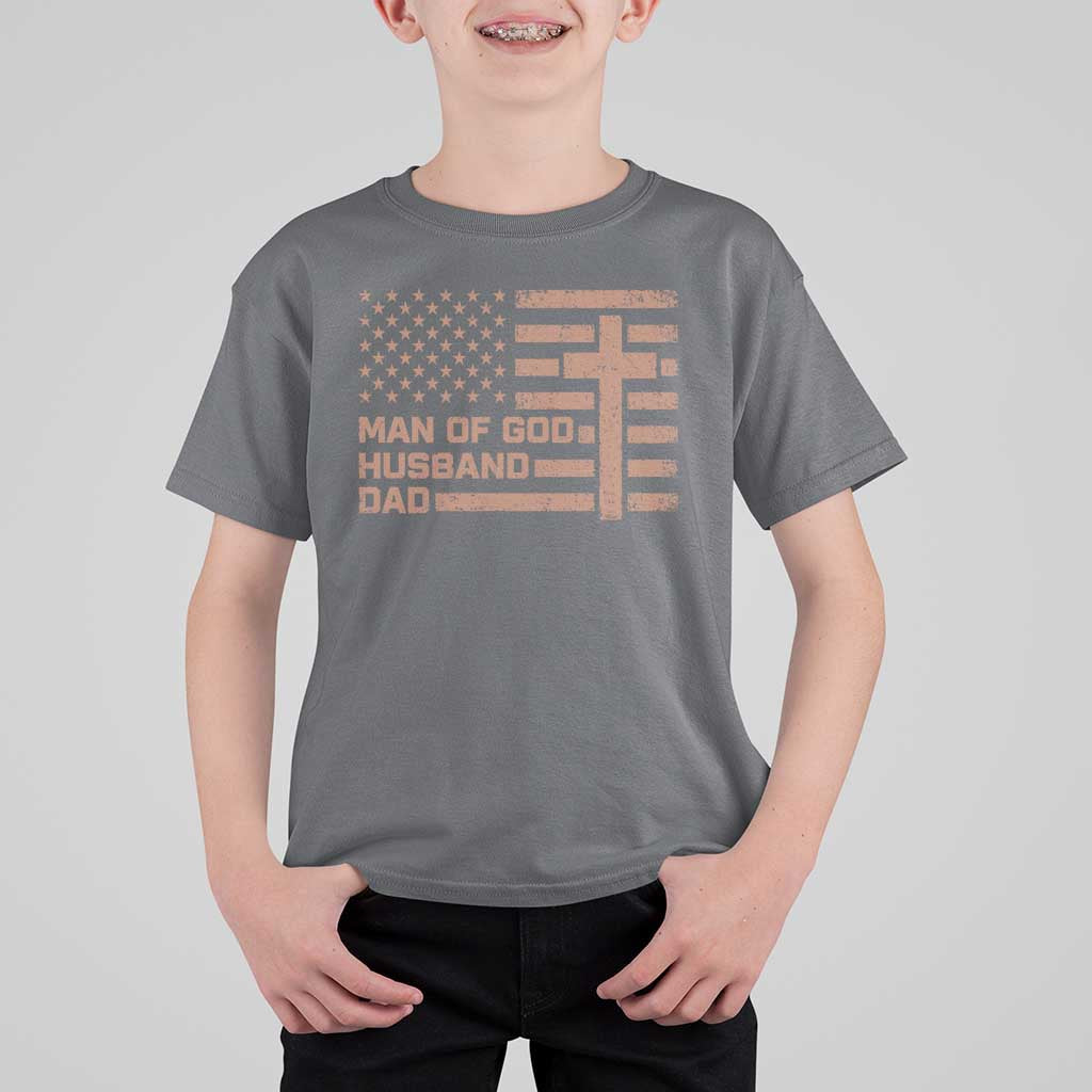 Man of God Husband Dad Christian Dad Father's Day T Shirt For Kid Vintage American Flag