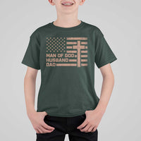 Man of God Husband Dad Christian Dad Father's Day T Shirt For Kid Vintage American Flag