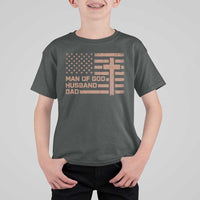 Man of God Husband Dad Christian Dad Father's Day T Shirt For Kid Vintage American Flag