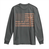 Man of God Husband Dad Christian Dad Father's Day Long Sleeve Shirt Vintage American Flag