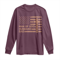 Man of God Husband Dad Christian Dad Father's Day Long Sleeve Shirt Vintage American Flag
