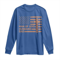 Man of God Husband Dad Christian Dad Father's Day Long Sleeve Shirt Vintage American Flag