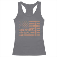 Man of God Husband Dad Christian Dad Father's Day Racerback Tank Top Vintage American Flag