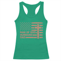 Man of God Husband Dad Christian Dad Father's Day Racerback Tank Top Vintage American Flag