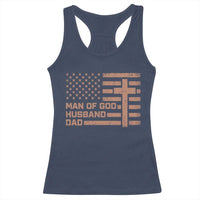 Man of God Husband Dad Christian Dad Father's Day Racerback Tank Top Vintage American Flag