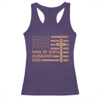 Man of God Husband Dad Christian Dad Father's Day Racerback Tank Top Vintage American Flag