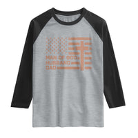 Man of God Husband Dad Christian Dad Father's Day Raglan Shirt Vintage American Flag